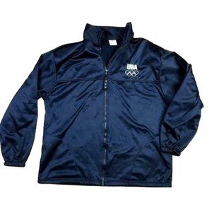 USA Olympic Track Jacket Full Zipper Long Sleeve Light Weight Polyester XL Navy